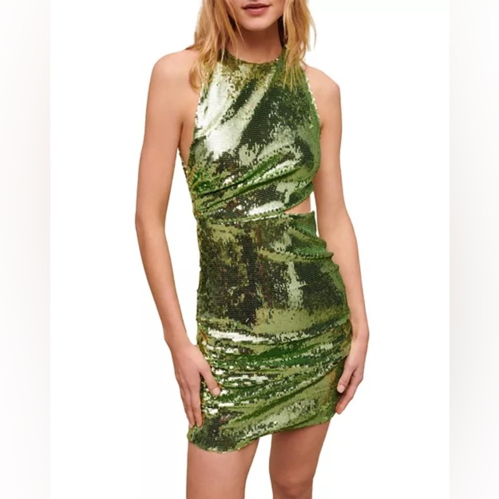 Maje Green Sequin Cut Out Bodycon Mini Dress